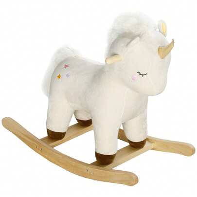 Children's Rocking Horse, Unicorn Ride-On Toy, With Wooden Base, Suitable For Children Aged 2-4, White