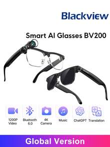 Blackview BV200 ChatGPT AI 智能眼鏡，搭載 8MP 鏡頭、藍牙通話、AI 語音聊天、AI 語音助手與 ChatGPT 即時翻譯，最高 6 小時音訊播放或 40 分鐘影片拍攝，開放式耳機立體聲喇叭 - 查看 1