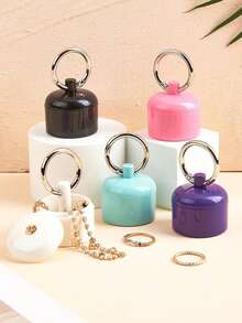 1pc Portable Jewelry Storage Box,Pill Box Key Chain Container, Key Chain, Portable Ring Holder Key Chain, Women Travel Ring Holder Key Chain, Earrings, Rings, Small Round Metal Ring Box, Convenient For Outdoor Travel Jewelry Storage - Multicolor - View 1