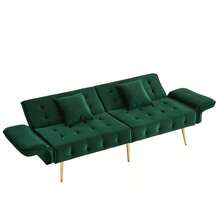 Two-Seater Multifunctional Sofa Bed With Bed Function, Adjustable Backrest And Multi-Position Armrests. Modern Folding Sofa Bed For Living Room - Velour Upholstery. Spacious Sleeping Area. - 綠色 - 查看 10