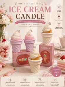 Ice Cream Cone Gift Box Candle, Coffee Brown, Pink, Long-Lasting Fragrance, Smokeless And Non-Flammable, Birthday Gift, Wedding Decor Style, Room Bedroom Decoration, Back To School Season, Halloween, Christmas - Multiple Styles - View 8