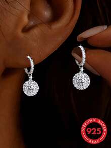 1 Pair S925 Sterling Silver Full Rhinestone Ball Charm Earrings, European And American Elegant Luxury Personalized Fashion Exquisite Sparkling Elegant Generous High-End Ear Jewelry, Suitable For Women Daily Casual Gatherings Parties Niche Versatile Accessory Gift - Round - View 13