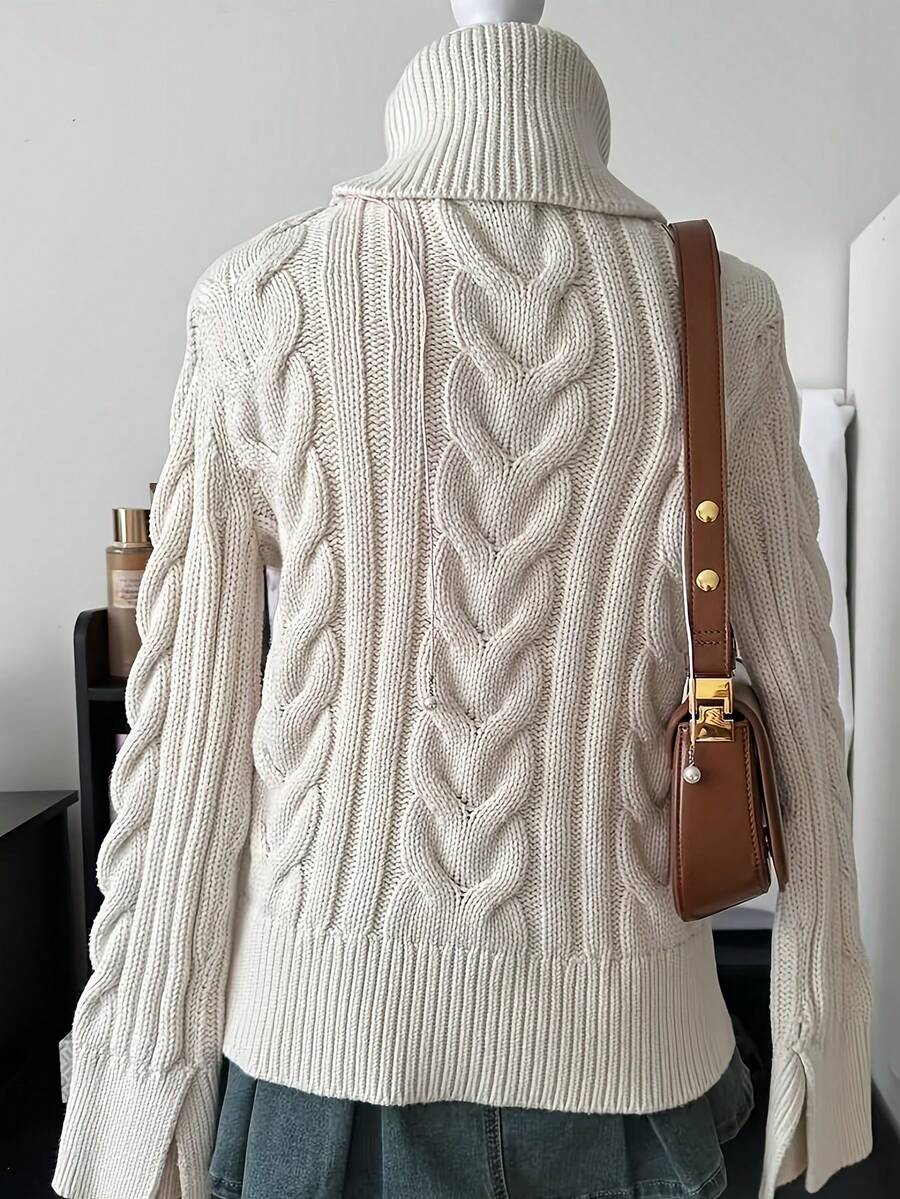 Plus Size Women's Loose Wide Sleeve Soft Knit Pullover Sweater, Dropped Shoulder Long Sleeve, Slouchy, Suitable For Autumn/Winter And Spring/Summer Layering - White - View 1