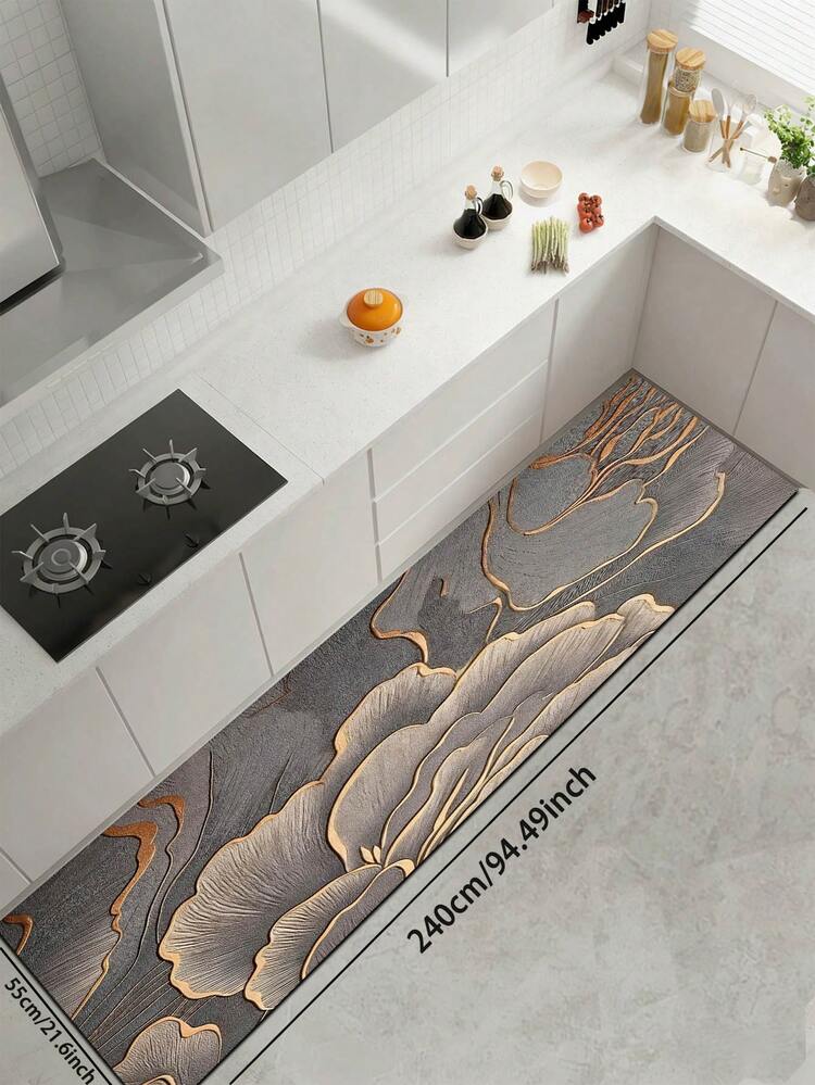 1 buah Keset Dapur Bertekstur Bunga Foil Emas 3D dari Tanah Diatom, Alas Karet Anti Selip Tahan Noda, Dapat Dipotong 3,5 mm, Cocok untuk Dapur, Kamar Mandi, Ruang Cuci, Menciptakan Suasana Rumah Cina yang Baru - MultiWarna - View 12