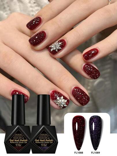 FOUR LILY FOURLILY 10ml Reflective Glitter Gel Soak Off UV/LED Nail Art Varnish, Sparkly Shimmer For Salon & Home Manicure, 2 Colors Available