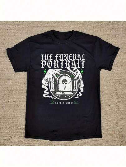 Men'S Heavy Metal Graphic T-Shirt Featuring The Funeral Portrait And Gothic Coffin Crew Design, Available In Sizes S-XXL. Perfect For Concerts And Eve
