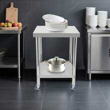 Eatssode Edelstahltisch mit Rollen, 60x60x85cm Küche Arbeitstisch, Gastro Küche Tisch  Gastro Zerlegetisch Bis 300kg, Zubereitungstisch Für Küchen, Hotels, Bäckereien - Silber - Übersicht 2