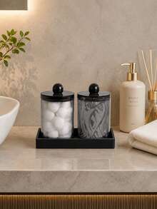 Bathroom Vanity Storage Organizer Set, PS Plastic Transparent Cotton Swab Holder With Silicone Tray, Countertop Cosmetic Storage Box, Suitable For Bathroom Sink And Vanity - Multicolor - View 9