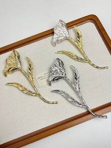 1PC European & American Vintage Luxury Exaggerated Metallic Leaf & Flower Brooch, For Women's Daily, Party, Date Wear - Silver - View 5