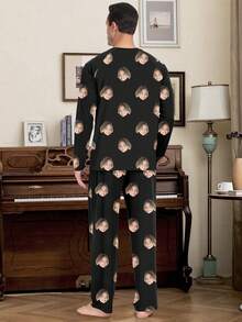 Printstory Custom Men's Pajama Set, Can Print Any Pattern, A Personalized And Unique Gift, Perfect For Family, Friends, And Holiday Gatherings - Black - View 3