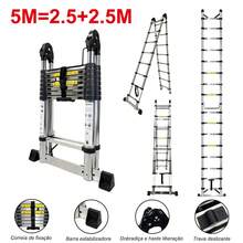 Escada Telescópica Dupla De Alumínio 2.5 m + 2.5 m Extensível Dobrável Multifuncional De Nível Profissional - 2,5 metros + 2,5 metros - Visão 8