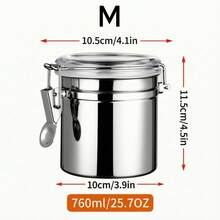 1pc Stainless Steel Airtight Coffee Canister With Clear Lid, Coffee Bean, Ground Coffee, Tea, Sugar & Dry Food Storage Container For Kitchen Pantry Countertop - View 12