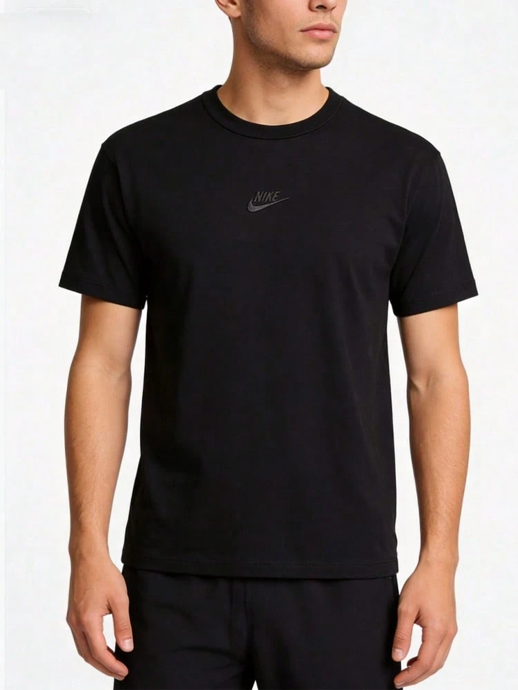 Nike Sportswear Premium Essentials Logo Men's Loose Fit Crew Neck Short Sleeve T-Shirt, Solid Black - Black - View 1