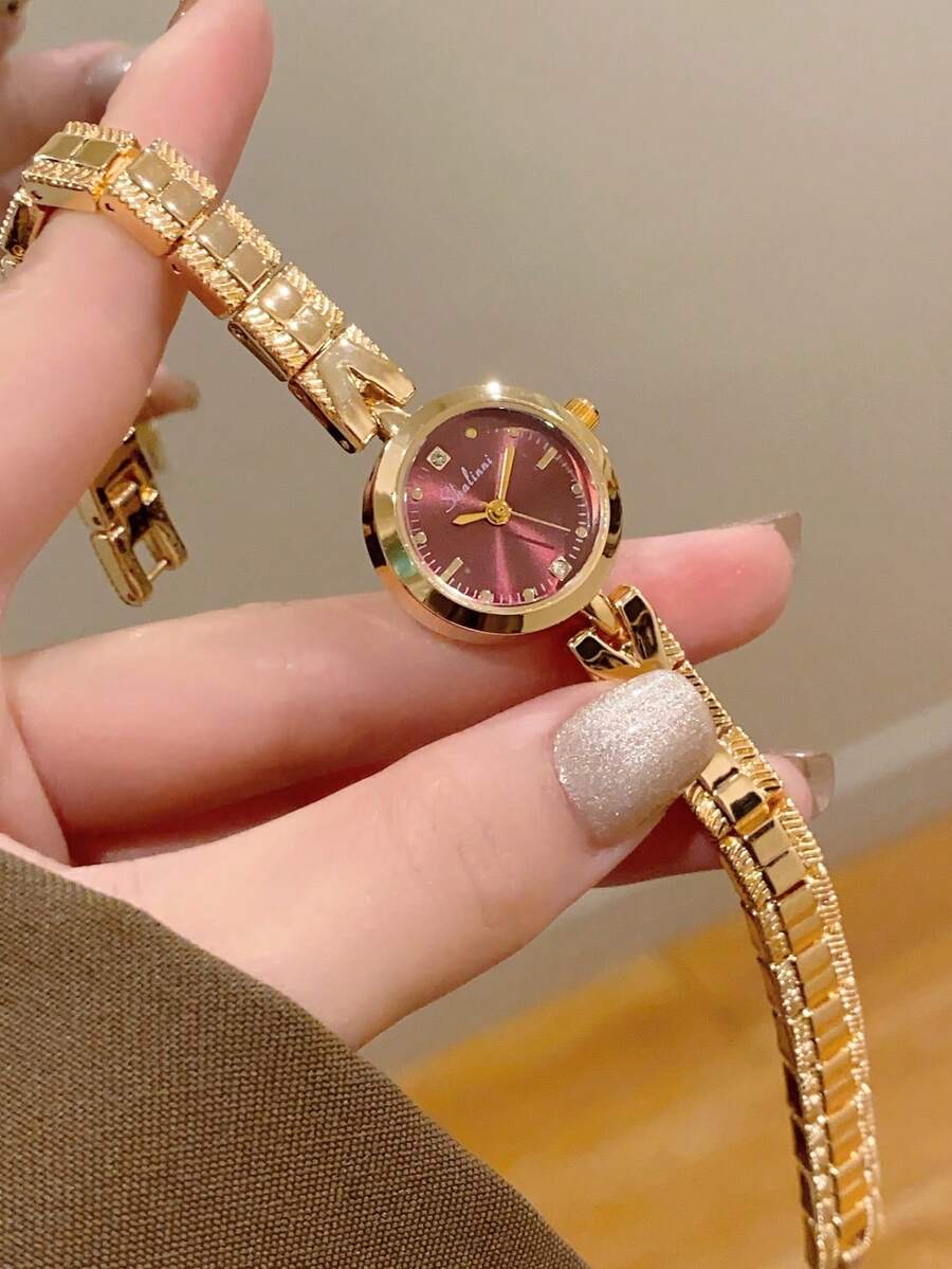 1件金色橢圓形女款石英手錶,優雅時尚,適合日常佩戴,生日、畢業禮物,休閒聚會與宴會 - 金色 - 查看 1
