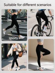 Spring Summer Autumn High Waist Women's Tight Leggings, Running Workout Cycling Long Pants Black Sports Fall - Black - View 7