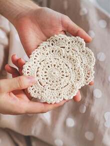 1/2/4/6/10pcs Vintage Coasters, Handmade Woven Heat-Insulating Pads, Creative Hollow Crochet Decorative Mats, Suitable For Drinks, Home, Living Room, Hotel, Housewarming Gift Ideas - Beige - View 13