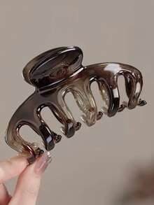 2pcs/1pc Women's 10cm/3.94in Leopard Yellow Glossy Lightweight Plastic Hair Claw Clip, Fashion Versatile High-End Elegant Minimalist Solid Color Hair Accessory, Suitable For Thick Coarse Hair, Daily Outings, Casual, Party, Commute, Vacation, Ponytail, Updo, Face Washing, Showering, Makeup, Outfit Matching, Hair Accessory - Multicolor - View 5