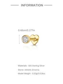 AnlaScheer 1pc Round Flat Back Ear Stud, 925 Sterling Silver Low Allergy Threaded Cartilage Helix Ear Piercing Jewelry, Women's - Gold - View 13
