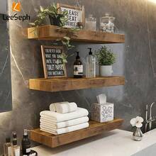 3pcs 15.7 Inch Wooden Bathroom Floating Wall Shelf Display Rack, Autumn Home Decor Farmhouse Style Wall Decoration, Suitable For Bathroom, Living Room, Bedroom, Kitchen, Office And Other Spaces - Multicolor - View 1