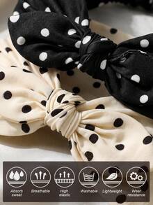 2Pcs Women's Polka Dot Rabbit Ear Wide Headband, Casual Daily Hair Accessory - Multicolor - View 3
