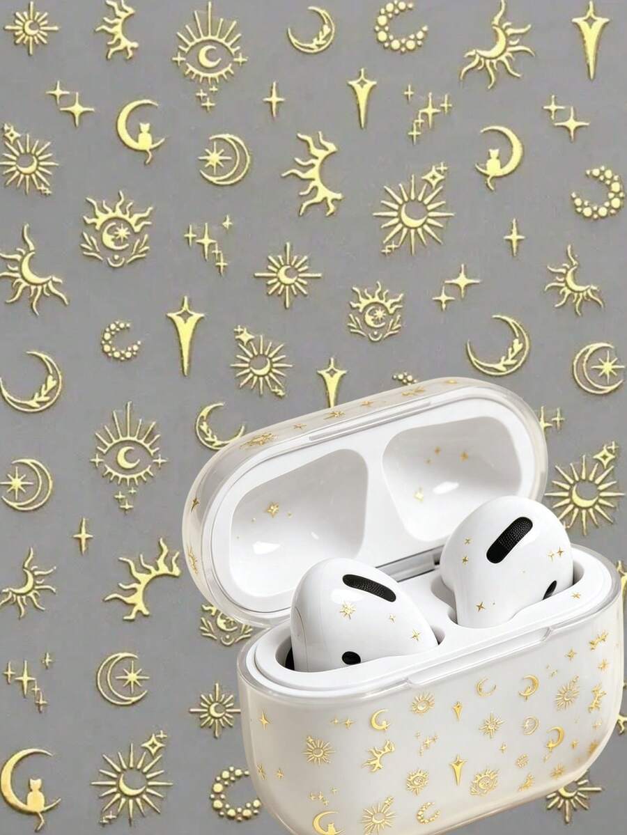 1 Set Gold Star & Moon Stickers, Suitable For Camera, Phone, Earphone Case Decoration, Digital Shell Small Items Healing Atmosphere Aesthetic Stickers - E - View 1