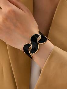 1 Stück elegantes Metall-Öltropfen-Armband in Orange, für Damen, modisches vergoldetes Design mit künstlichem Öltropfen-Schwarz und geometrischem Muster, geeignet für den täglichen Gebrauch, Feiertage und alle Jahreszeiten, hochwertiges Geschenkaccessoire - Schwarz - Übersicht 6