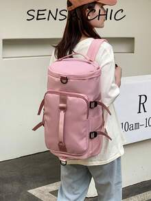 Mochila de Gimnasio Deportiva Ligera Rosa, Diseño de Doble Transporte con Asa Superior y Anillos en D Desmontables para Bandolera, Ideal para Escapadas de Fin de Semana - Rosa - Ver 4