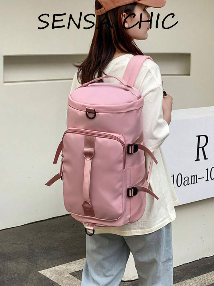 Mochila de Gimnasio Deportiva Ligera Rosa, Diseño de Doble Transporte con Asa Superior y Anillos en D Desmontables para Bandolera, Ideal para Escapadas de Fin de Semana - Rosa - Añade 3