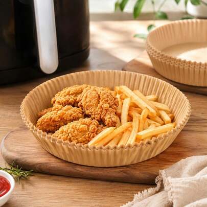 50/200pcs Air Fryer Paper Liners, Disposable Non-Stick Baking Paper Trays, Oil-Resistant And Heat-Resistant, Suitable For Baking, Roasting, Microwave, Kitchen Baking Essentials, Halloween Christmas Party Supplies