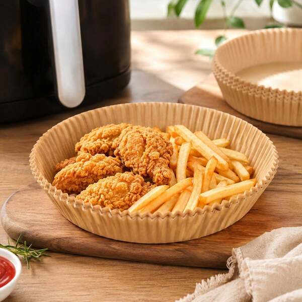 50/200 st pappersformar till airfryer, engångsnon-stick bakpappersbrickor, oljeavvisande och värmetåliga, lämpliga för bakning, rostning och mikrovågsugn, köksbakningsartiklar, Halloween- och julfesttillbehör
