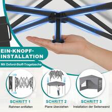 Pop up Pavillon UPF 50+ Wasserdicht 3-stufig Höhenverstellbar Faltbar Gartenpavillon mit Seitenwänden für Garten Terrasse Party Camping - Hellgrau - Übersicht 4