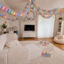 1 Set Chain & Star Garland Set, Rainbow Paper Chain And 52ft Gold Star Decoration, With 492ft Crepe Paper Tassel, Suitable For DIY Crafts, Pride Month, Birthday, Wedding Theme Party - Multicolor - View 9