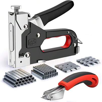 4-In-1 Heavy Duty Manual Staple Gun, Full Iron Handheld Stapler No Battery Needed, Fits T/U/I/П Nails, Multipurpose Tool For Home DIY Decoration, Camping & Industrial Use