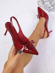 2025 New Glossy Pointed Toe Slingback Stiletto Heels, Adjustable Buckle Thin Heel Cushioned Anti Slipfor Daily Work, Office Commute, Wedding Party. - 紅色 - 查看 3