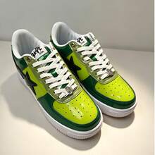 A BATHING APE Bape 休閒滑板鞋 拼色星星Logo 亮面休閒鞋 螢光深綠色 男女款鞋 - 螢光墨綠 - 查看 4