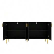 Black Sideboard (152 X 40 X 75 Cm) With A Unique Wave Design And Gold Handles And Feet, Creating An Elegant Dining Area - 黑色 - 查看 8