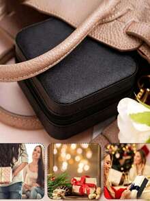 1pc Mini Jewelry Storage Box, Display Box, Travel Zipper Box, Simple Portable Home Decor Gift For Women, Suitable For Organizing Earrings, Necklaces, Rings And Other Jewelry, Compact And Portable, Ideal Gift For Valentine's Day, Christmas, Halloween And New Year - Jewelry Box - View 3