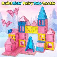 30/50/100pcs Medium Matte Pink Magnetic Window Tiles, Frosted Transparent Princess Castle Building Blocks, Girls DIY STEM Construction Toy, Toddler Birthday Holiday Gift - Multicolor - View 5