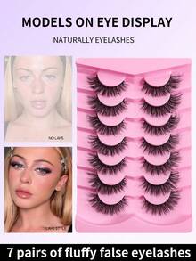 1 buah/7 Pasang Bulu Mata Palsu D-Curl Tebal Russian Volume Alami Lembut, Bulu Mata Palsu Mink Klasik Cat Eye, Bulu Mata Palsu Cross Fine Dense 5D, Ekstensi Bulu Mata Lembut untuk Tampilan Riasan Alami, Ciptakan Tampilan Riasan Alami - A - View 3