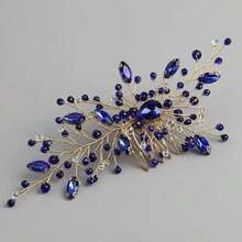 Accesorio para peinado de novia azul, peine de boda vintage hecho a mano con strass - Azul - Ver 6