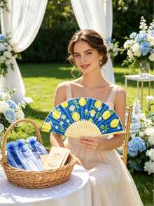 2pcs Summer Lemon Folding Hand Fans, Portable, Suitable For Outdoor Weddings, Parties, Birthdays, Music Festivals, Holiday Gifts - Multicolor - View 6