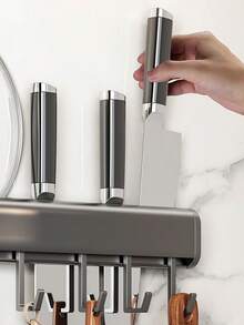 Kitchen Utensil Rail,No Drill Kitchen Hanging Rack,Wall Mount Utensil Holder,Sliding Hook Cookware Rack,Self Adhesive Kitchen Storage Bar,Kitchen Spatula Pot Lid Organizer,Punch-Free Kitchen Rail,Stainless Steel Kitchen Wall Rack - Multicolor - View 6