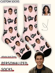1 Pair Customized Face Pattern Socks, Personalized Photo Socks, Custom Printed Socks, Funny Face Socks, Custom Pattern Socks, Print Any Face Pattern On Socks, Anniversary Gift, Valentine's Day Gift, Unique Birthday Gift, Personalized Collectible - Multicolor - View 12