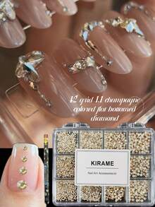 KIRAME 1800顆香檳色平底圓形水鑽，高品質超亮美甲水鑽套組，含1件點花工具，1-5mm亮面美甲水晶，適用DIY居家美甲、美甲沙龍、美甲用品、萬聖節美甲、節日禮物 - 香檳色 - 查看 5