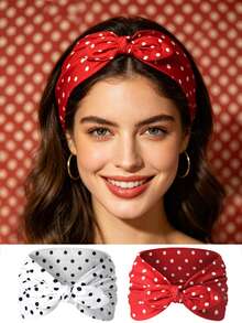 2Pcs Women's Polka Dot Rabbit Ear Wide Headband, Casual Daily Hair Accessory - Multicolor - View 13