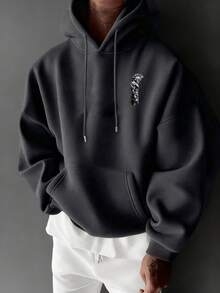 Hoodie Pria Serbaguna Motif Prajurit Musim Gugur/Dingin, Saku Kanguru, Tali Serut - Dark Grey - View 6