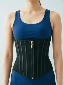 Corselet Preto Abaixo do Busto, Modelador de Cintura com Zíper Frontal, Design com Ganchos Internos, Barbatanas Flexíveis, Redutor de Barriga, Modelador de Silhueta, Cinta Modeladora - Preto - Visão 8