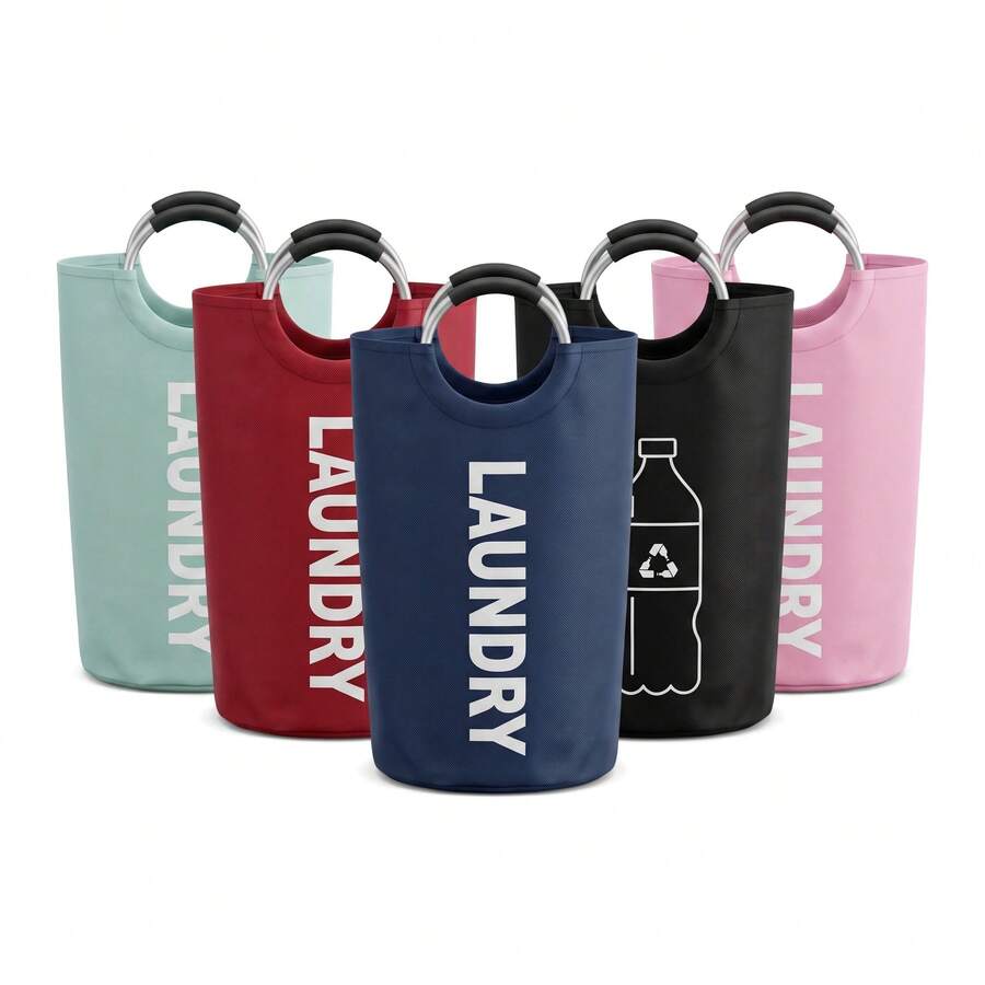 90L Nordic Letter Print Foldable Laundry Hamper, Waterproof Thickened Fabric Laundry Basket With Reinforced Metal Handles, Collapsible Dirty Clothes Storage Bin For Bathroom Bedroom Dorm, Multi-Purpose Toy Sundries Organizer