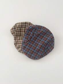 1pc Plaid Canvas Newsboy Cap, Retro Vintage Versatile Baseball Cap For Women And Men, Spring/Autumn, Minimalist Beret, Large Head Circumference, Face-Slimming - Multicolor - View 4