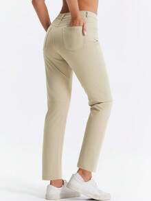 HOTSUIT Women's Knitted Joggers, Lightweight Elastic Solid Color Pants, Suitable For Daily Sports Wear - Khaki - View 5